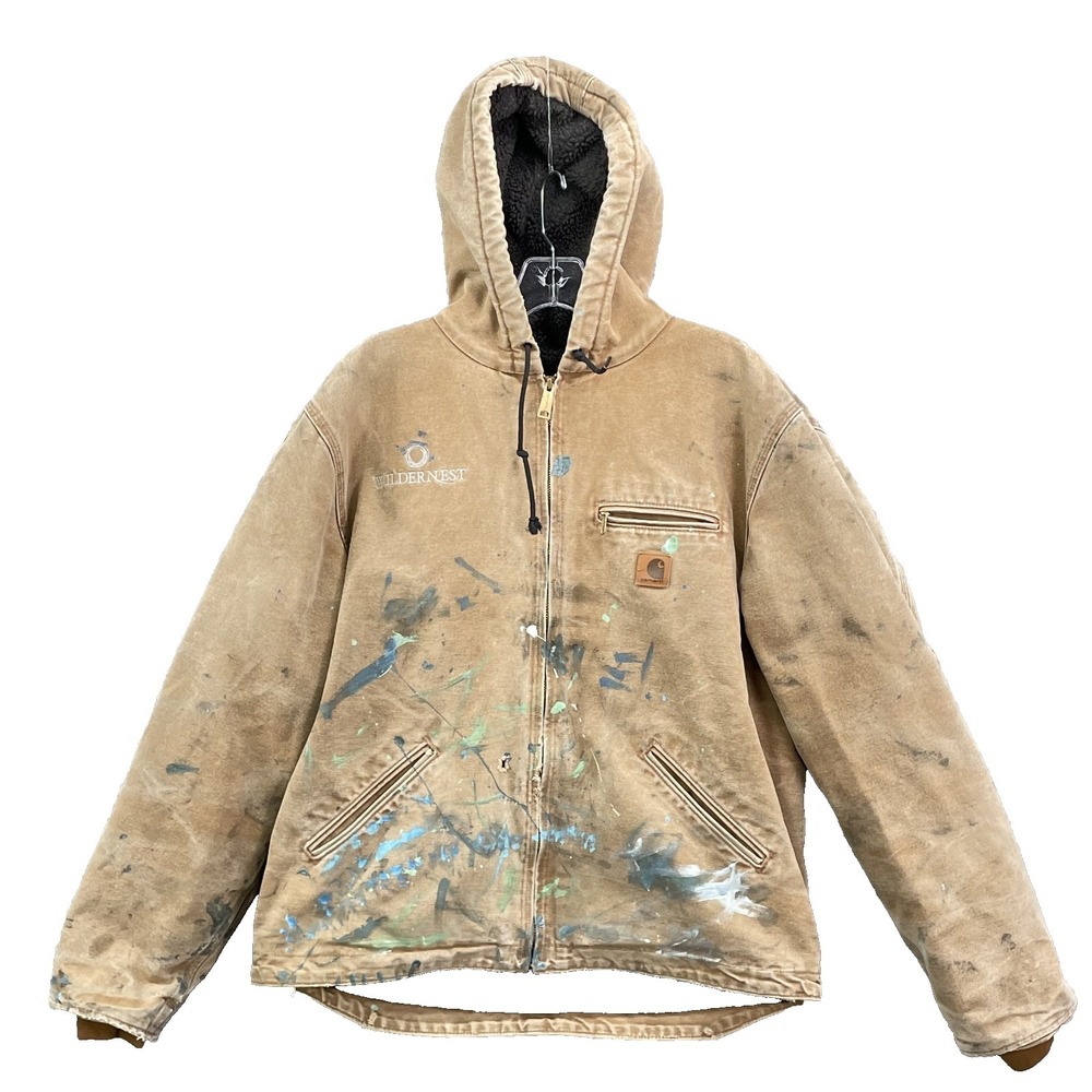 VTG Carhartt J141 Hooded Jacket Men's Large‎ Sherpa Lined Detroit Chore Workwear